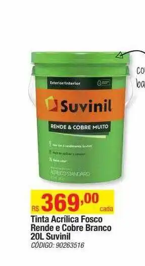 Leroy Merlin Tinta acrilica fosco rende e cobre branco 20l suvinil oferta