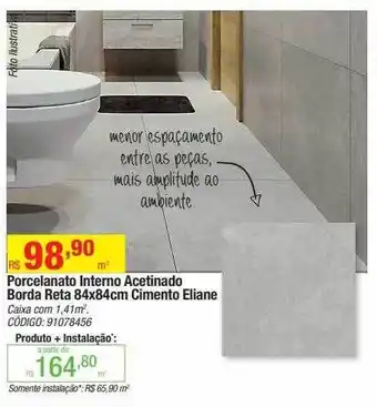 Leroy Merlin Porcelanato interno acetinado borda reta 84x84cm cimento eliane oferta