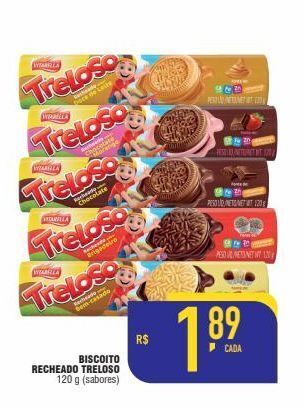 Mercantil Rodrigues Biscoito recheado treloso 120g oferta