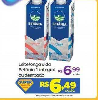 Super Lagoa Leite longa vida betânia integral ou desnatado oferta