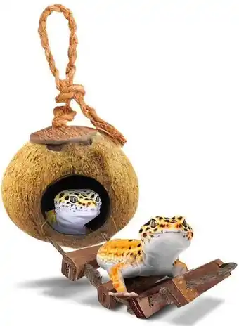 Carrefour Sungrow raw coconut husk hut com escada para leopard gecko, 5,1 polegadas com 2,4 polegadas de diâmetro de abertura, nesting oferta