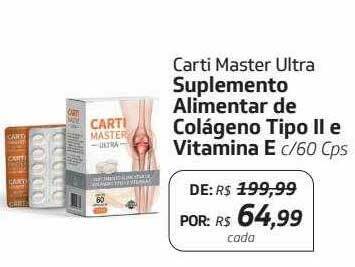 Carti master suplemento alimentar de colágeno tipo ii e ác. hialurônico  c/60 cps oferta na Drogal