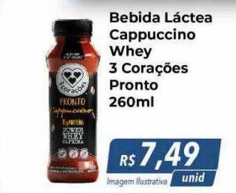 Hiper Moreira Bebida lactea cappuccino whey 3 corações pronto oferta