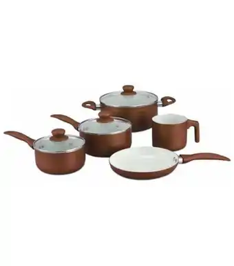 Freitas Varejo Jogo de panelas revestimento cerâmico com tampa de vidro 5 peças bronze útil bazar 84535 oferta