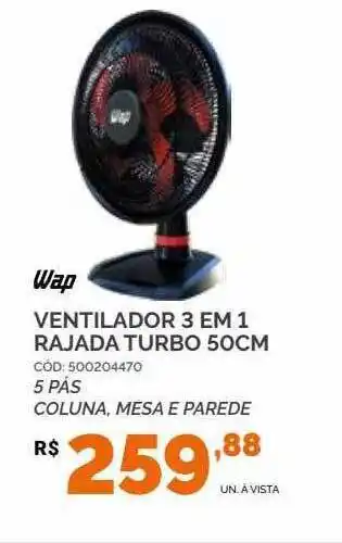 Wap ventilador 3 em 1 rajada turbo 50cm