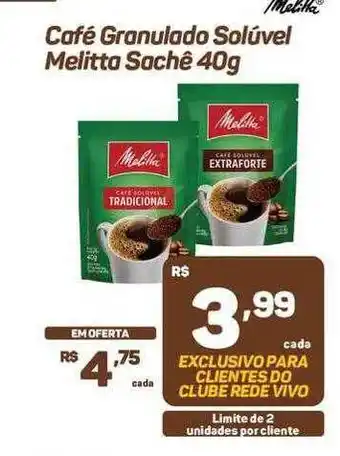 Rede Vivo Café granulado solúvel melitta oferta