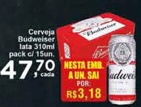 Rossi Supermercado Cerveja Budweiser lata 310ml pack c/15 unids. oferta