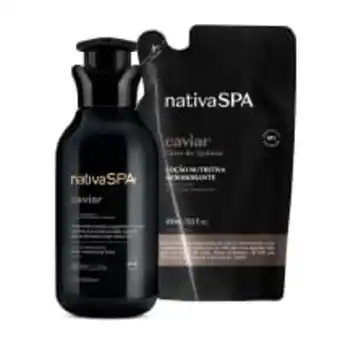 O Boticário Combo nativa spa caviar: loção hidratante corporal 400ml + refil 400ml oferta