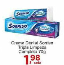 Rossi Supermercado Creme dental Sorriso Tripla Limpeza Completa 70g oferta