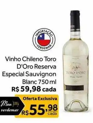 Verdemar Supermercado Vinho chileno toro d'oro reserva especial sauvignon blanc oferta