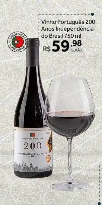 Verdemar Supermercado Vinho português 200 anos independência do brasil oferta