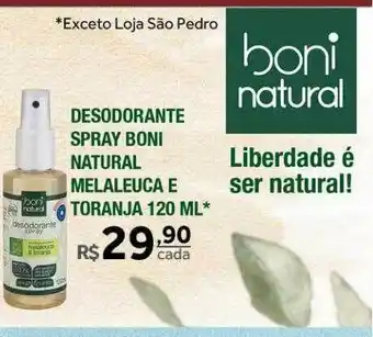 Desodorante spray boni natural melaleuca e toranja