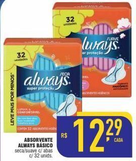 Mercantil Rodrigues Absorvente always básico seca/suave c/ abas c/ 32 unids oferta