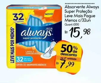 Giassi Supermercados Absorvente always super proteção 50% de desconto na 2a unidade oferta