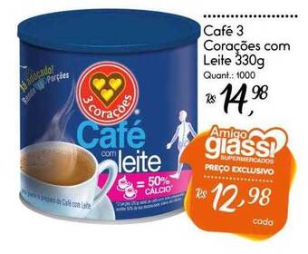 Café 3 corações com leite
