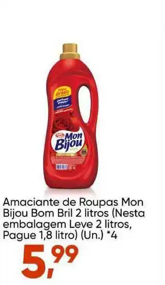 Imec Supermercados Amaciante De Roupas Mon Bijou Bom Bril 2 Litros (nesta Embalagem Leve 2 Litros Pague 1.8 Litor) oferta