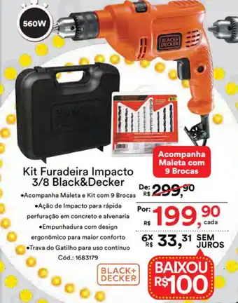 Casa e Vídeo Kit Furadeira Impacto 3/8 Black & Decker oferta
