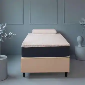 Pão de Açúcar Cama box solteiro com colchão mola ensacada guldi macio e 1 travesseiro guldi nasa viscoelástico natural, azul e branco oferta