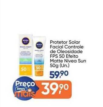 Imec Supermercados Protetor solar facial controle de oleosidade fps 50 efeito matte nivea sun oferta