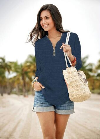 Posthaus Bonprix - blusa decote v com zíper azul marinho oferta