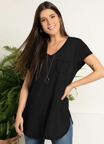 Posthaus Quintess - blusa alongada preta com decote v oferta