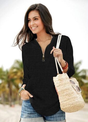Posthaus Bonprix - blusa decote v com zíper preta oferta
