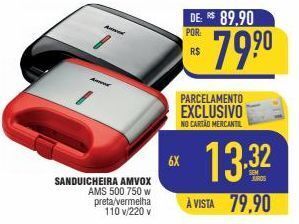 Mercantil Rodrigues Sanduicheira amvox ams 500 750 w preta/vermelha 110 v/220 v oferta
