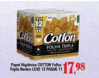 Supermercados Unidos Papel higiénico cotton folha tripla neutro leve 12 pague 11 oferta