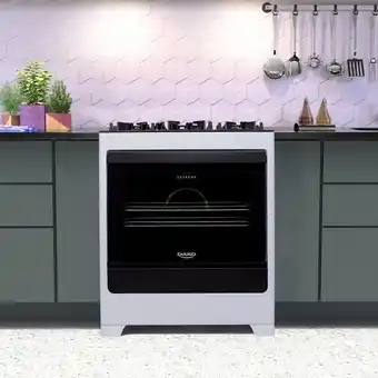 Carrefour Fogão de chão à gás 5 bocas acendimento automático mesa em inox forno com luz cozinha moderna branco oferta