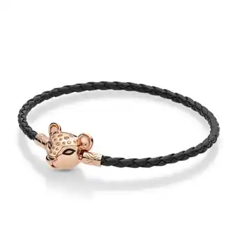 Bracelete pandora rose™ cordão de couro preto leoa
