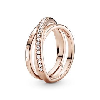 Anel triplo cruzado em pavé signature pandora rose™