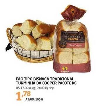Cooper Pão tipo bisnaga tradicional turminha da cooper pacote kg oferta