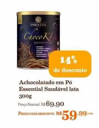 Achocolatado em pó essential saudável lata 14% de desconto