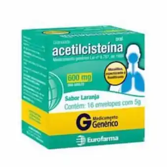 Drogasil Acetilcisteína 600mg granulado sabor laranja 16 envelopes eurofarma genérico oferta
