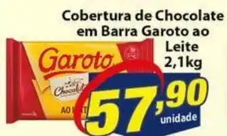 Vencedor Atacadista Cobertura de Chocolate em Barra garoto ao Leite 2.1kg oferta
