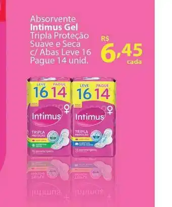 Hiper Farma Absorvente Intimus Gel Tripla Proteção Suave E Seca C Base Leve 16 Pague 14 oferta