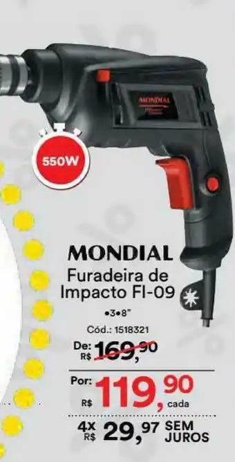 Casa e Vídeo Furadeira De Impacto Fi-09 Mondial oferta