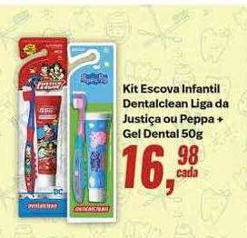 Kit escova infantil dentalclean liga da justiça ou peppa + gel dental
