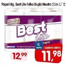 Cercadão Papel Hig. Best lite Folha Dupla Neutro 20m c/12 oferta