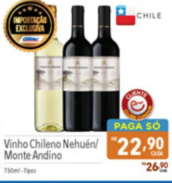 Supermercados Condor Vinho Chileno Nehuen/ Monte Andino 750ml oferta