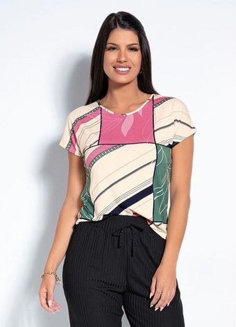 Posthaus Blusa (geométrica e folhas) rovitex oferta
