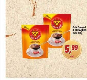 Rede Economia Café solúvel 3 corações refil oferta