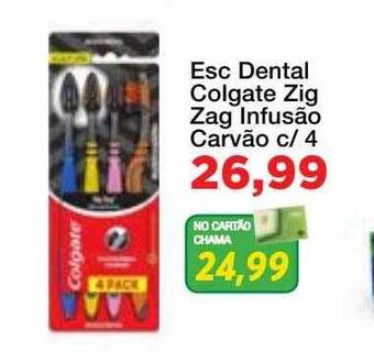 Chama Supermercados Esc dental colgate zig zag infusão carvão oferta