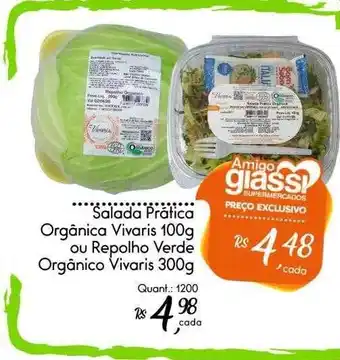 Giassi Supermercados Salada prática orgânica vivaris ou repolho verde orgânico vivaris oferta