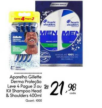 Giassi Supermercados Aparelho gillette derma proteção leve 4 pague 3 ou kit shampoo head & shoulders oferta