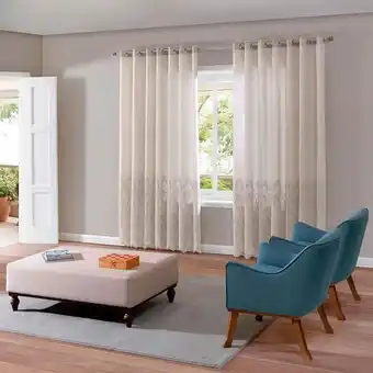 Cortina poliéster duplex bella janela valencia barrada branco 4,20x2,30m