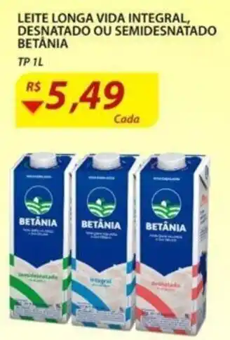 Assaí Atacadista Leite Longa Vida Integral, Desnatado ou Semidesnatado Betania 1L oferta
