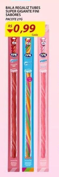 Assaí Atacadista Bala Regaliz Tubes Super Gigante Fini sabores 27g oferta