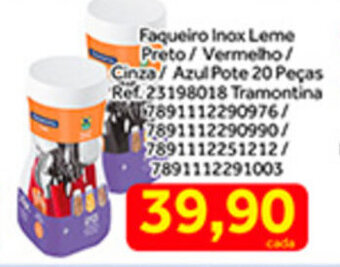 Faqueiro Inox Leme Preto/ Vermelho/ Cinza/ Azul Pote 20 pecas