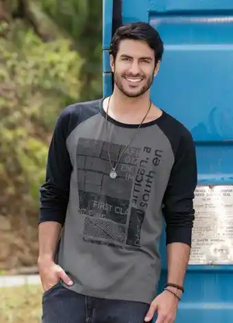 Posthaus Moda pop - camiseta manga longa raglan chumbo e preta oferta